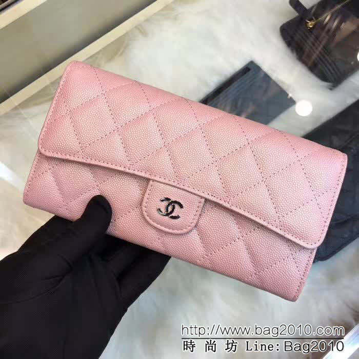 CHANEL香奈兒 經典cf長款錢包 荔枝紋綾格紋路 亮金五金 80758  DJC3171